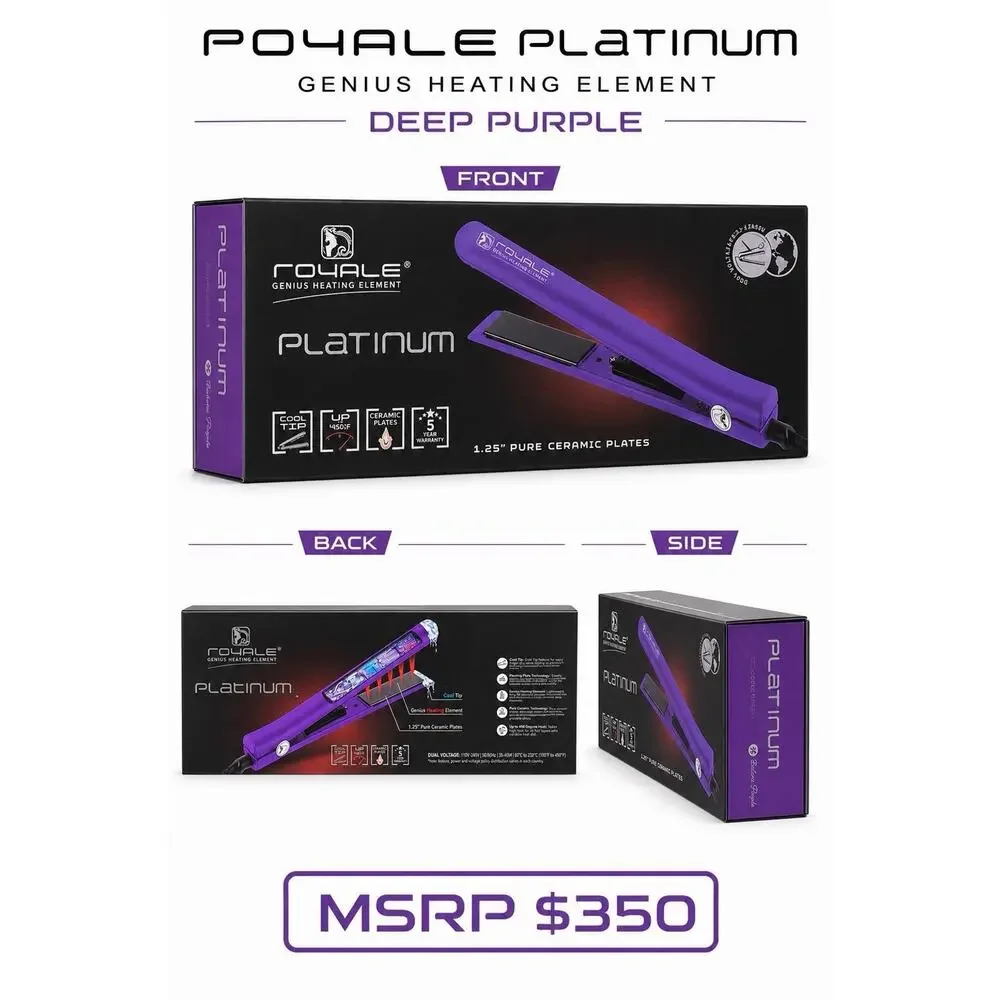 Royale Platinum 1.25in Flat Iron Straightener Ceramic Plates 450F Dual Voltage